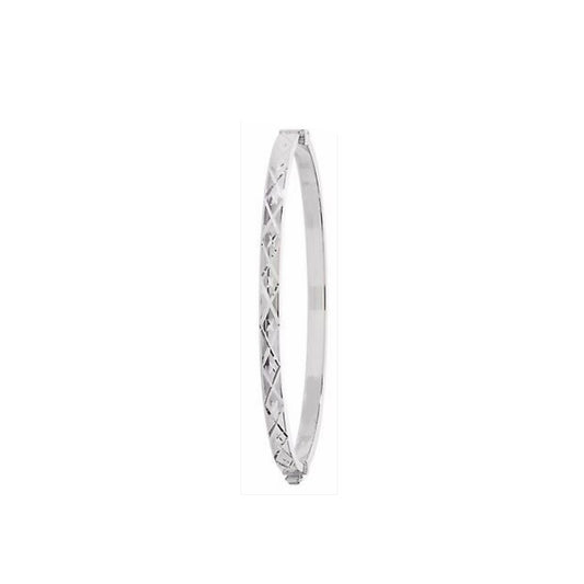 Ladies Oval Diamond Cut Hinged Bangle Solid Sterling Silver