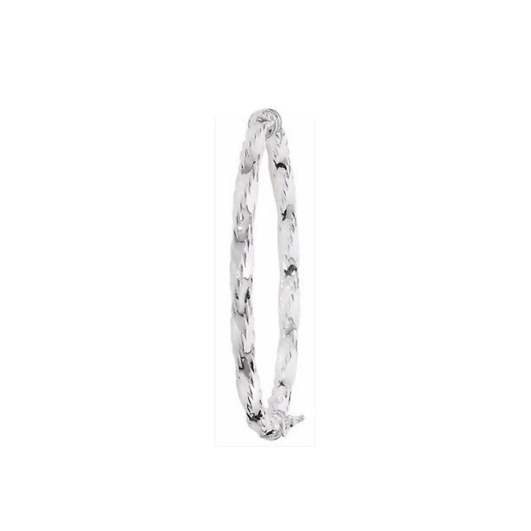 Ladies Oval Diamond Cut Twist Bangle Sterling Silver Hallmarked