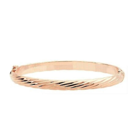 Rose Gold Twisted Bangle Hinged Ladies British Made Hallmarked Womens Bracelet