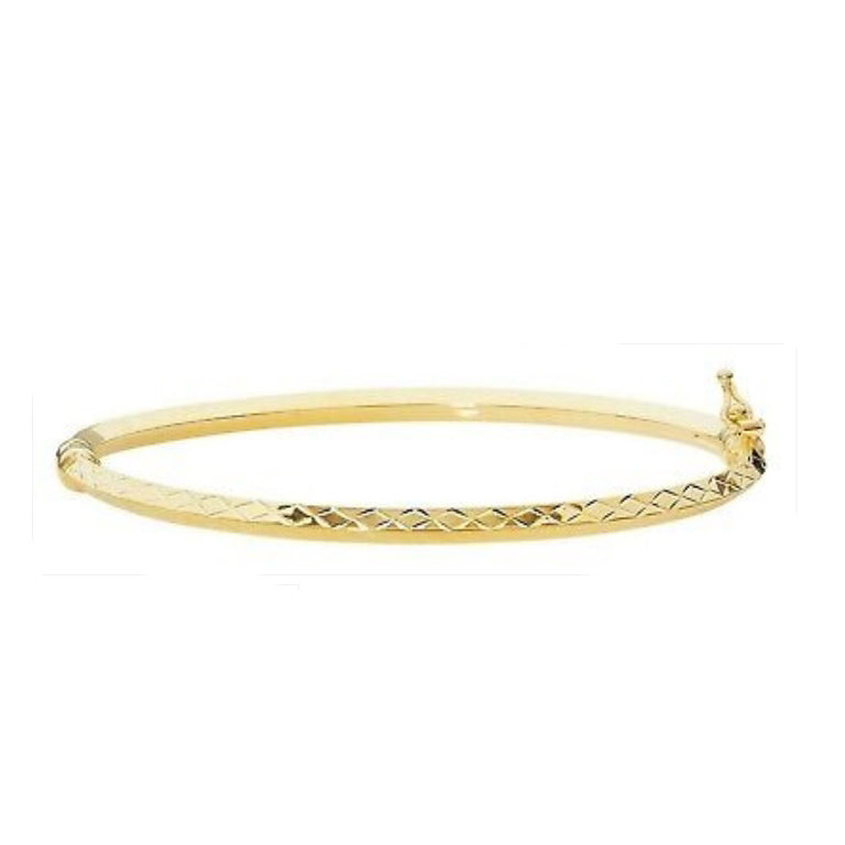 Ladies Yellow Gold Bangle Diamond Cut British Made Hallmarked Womens Bracelet