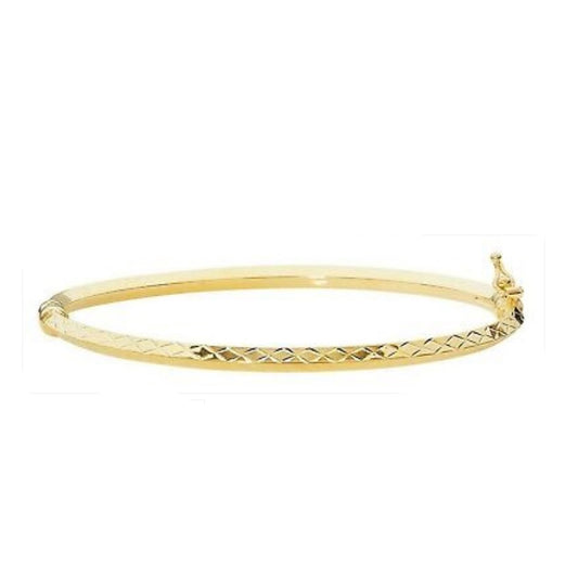 Ladies Yellow Gold Bangle Diamond Cut British Made Hallmarked Womens Bracelet