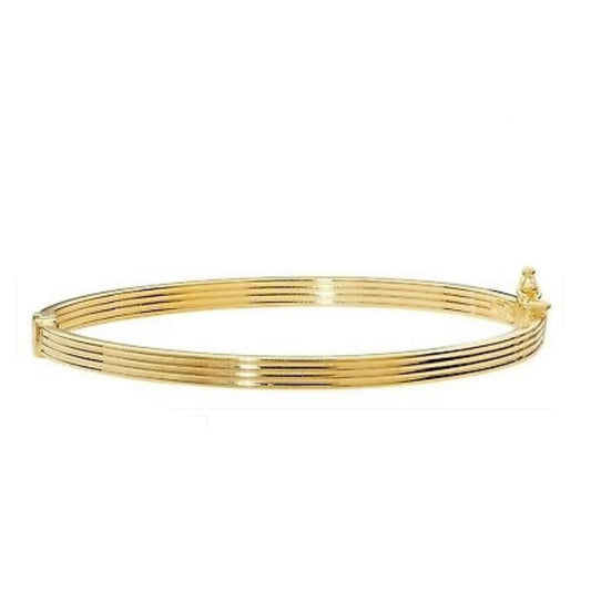 Ladies Yellow Gold Bangle Ribbed Lines Hinged British Made Hallmark Bracelet