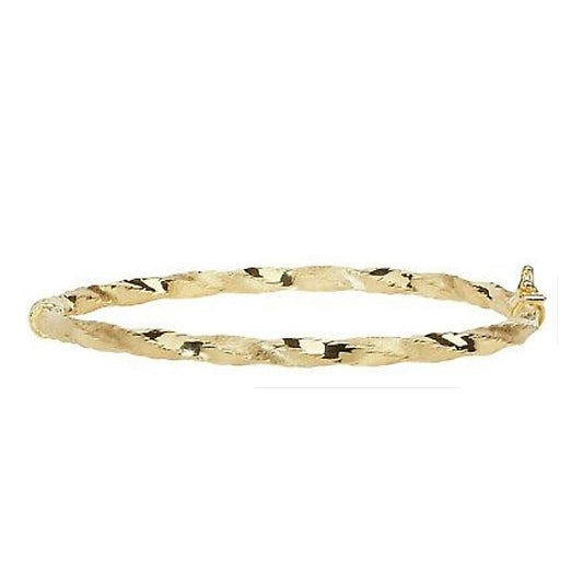 Yellow Gold Twist Bangle Hinged Diamond Cut Ladies British Made Hallmarked