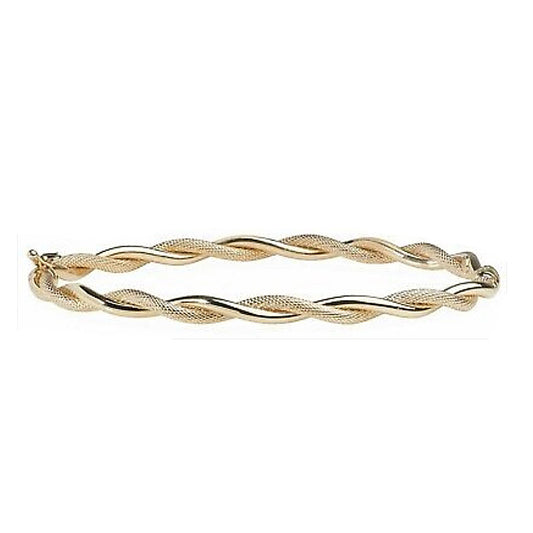 Yellow Gold Twist Bangle Ladies Hallmarked Hinged British Made Womens Bracelet