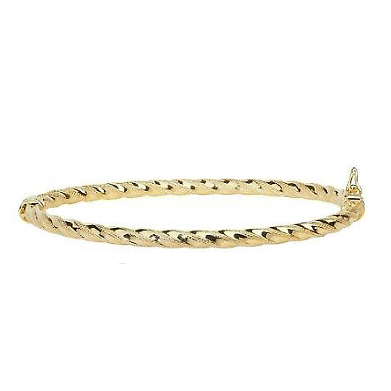 Yellow Gold Twist Bangle Ladies Hinged British Made Hallmarked Chunky Bracelet