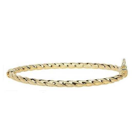 Yellow Gold Twist Bangle Ladies Hinged British Made Hallmarked Chunky Bracelet