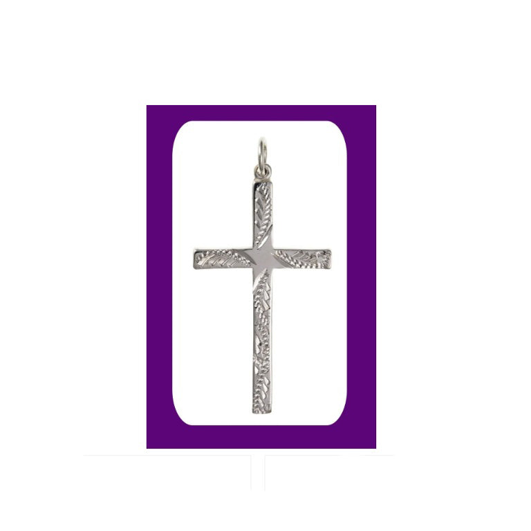 Sterling Silver Large Engraved Cross Pendant 925 Hallmark 39 x 21mm