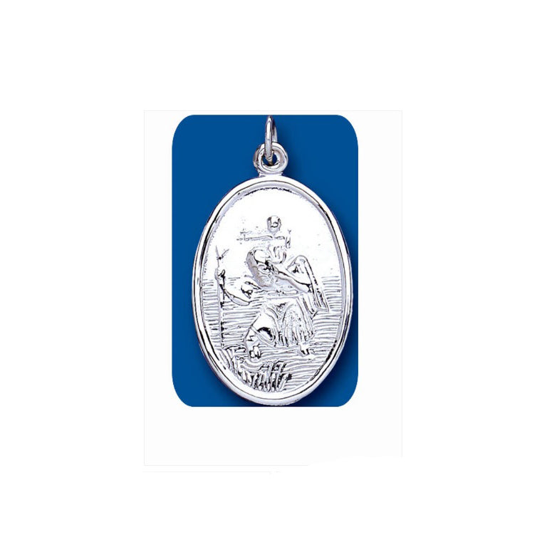 Large Oval St Christopher Pendant Sterling Silver Hallmark All Chain Lengths