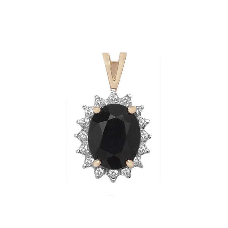 Large Sapphire and Diamond Oval Pendant Solid 9ct Yellow Gold Cluster Necklace