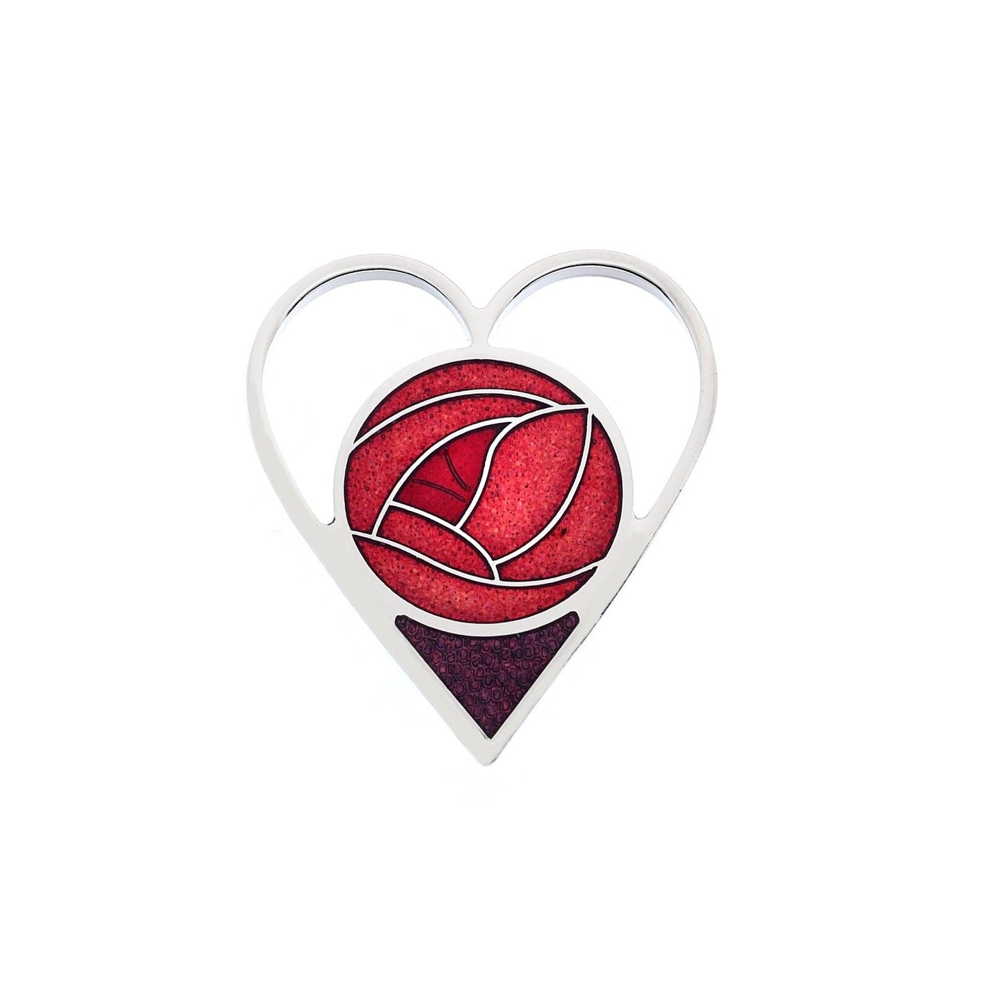 J R Jewellery Mackintosh red heart brooch with stained glass inspired design in red and purple