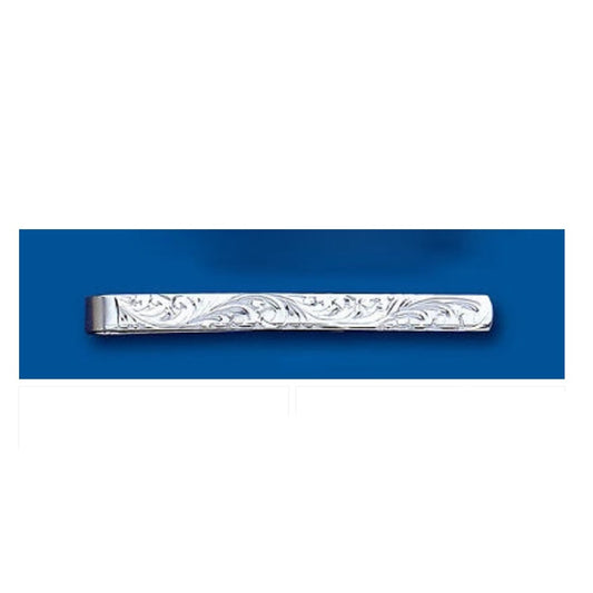 Men's Sterling Silver Tie Slide Engraved Design - British Made - Hallmarked