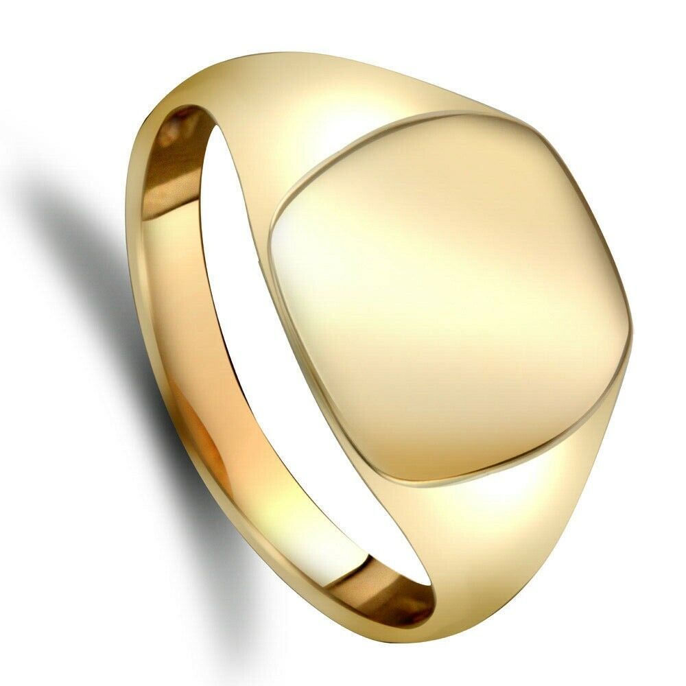 J R Jewellery men's 9ct gold signet ring with a smooth polished flat top design