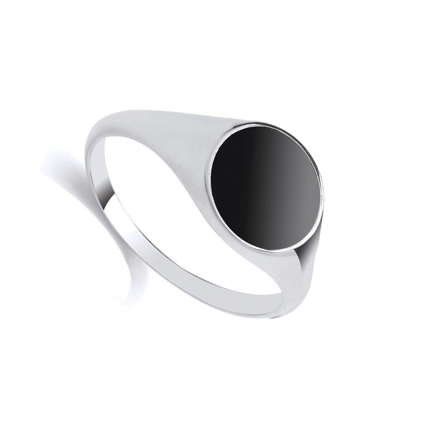 J R Jewellery men's black onyx signet ring with polished silver band and smooth black stone