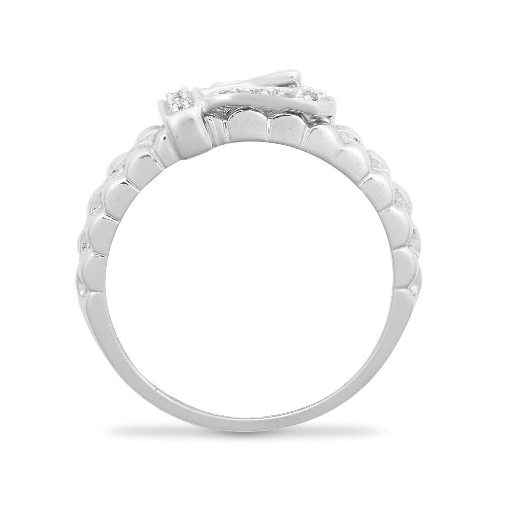 J R Jewellery men's diamond buckle ring in silver with detailed buckle design and embedded diamonds