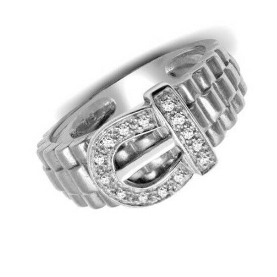 J R Jewellery men's diamond buckle ring in silver with sparkling diamond accents and textured band