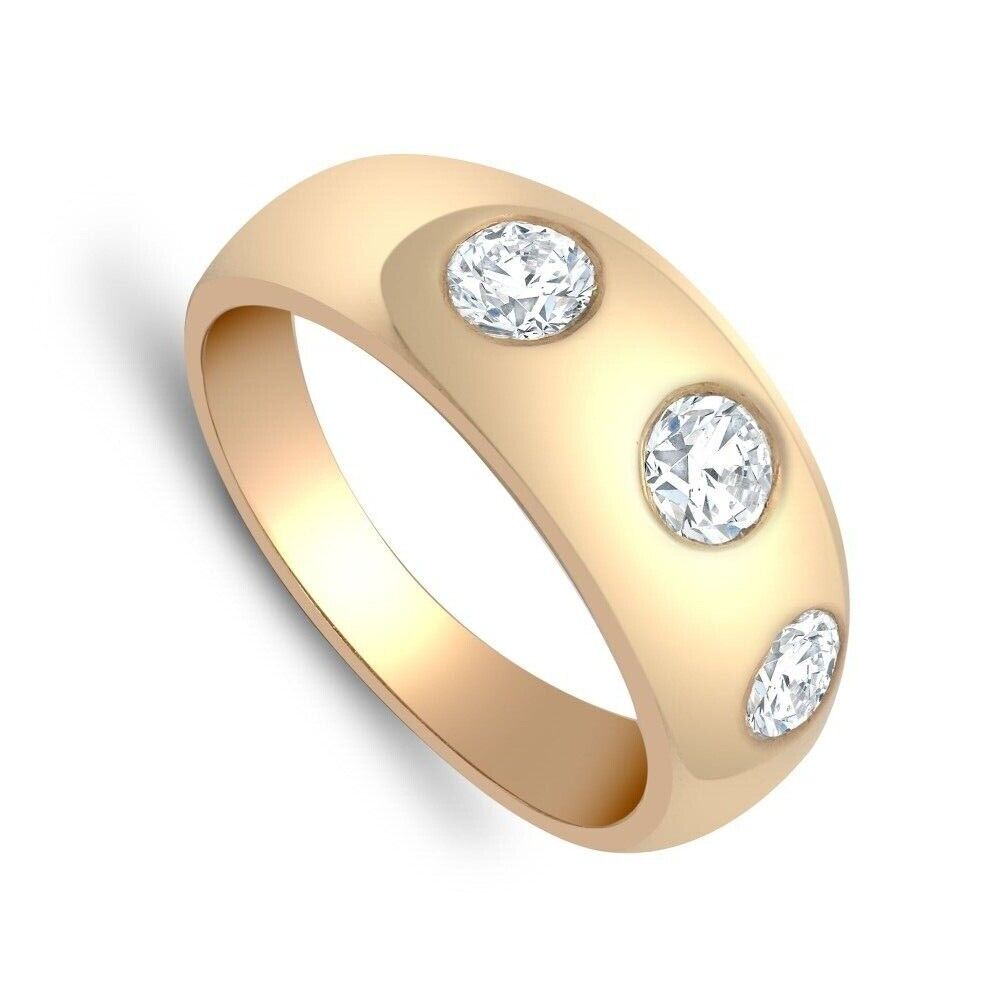 J R Jewellery men's diamond ring yellow gold with three round sparkling diamonds in bezel setting