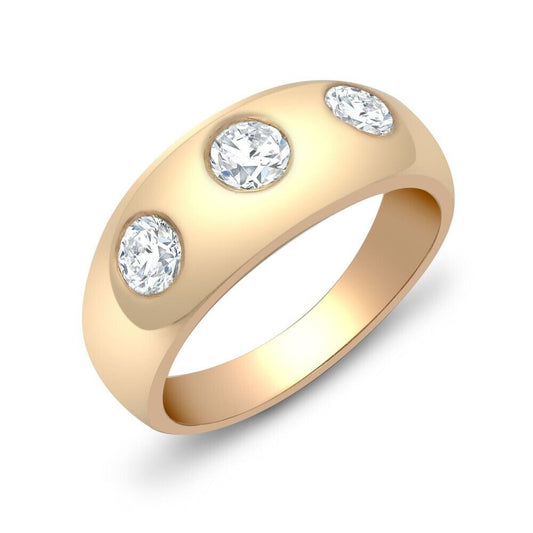 Men's diamond ring yellow gold band with three embedded sparkling diamonds by J R Jewellery