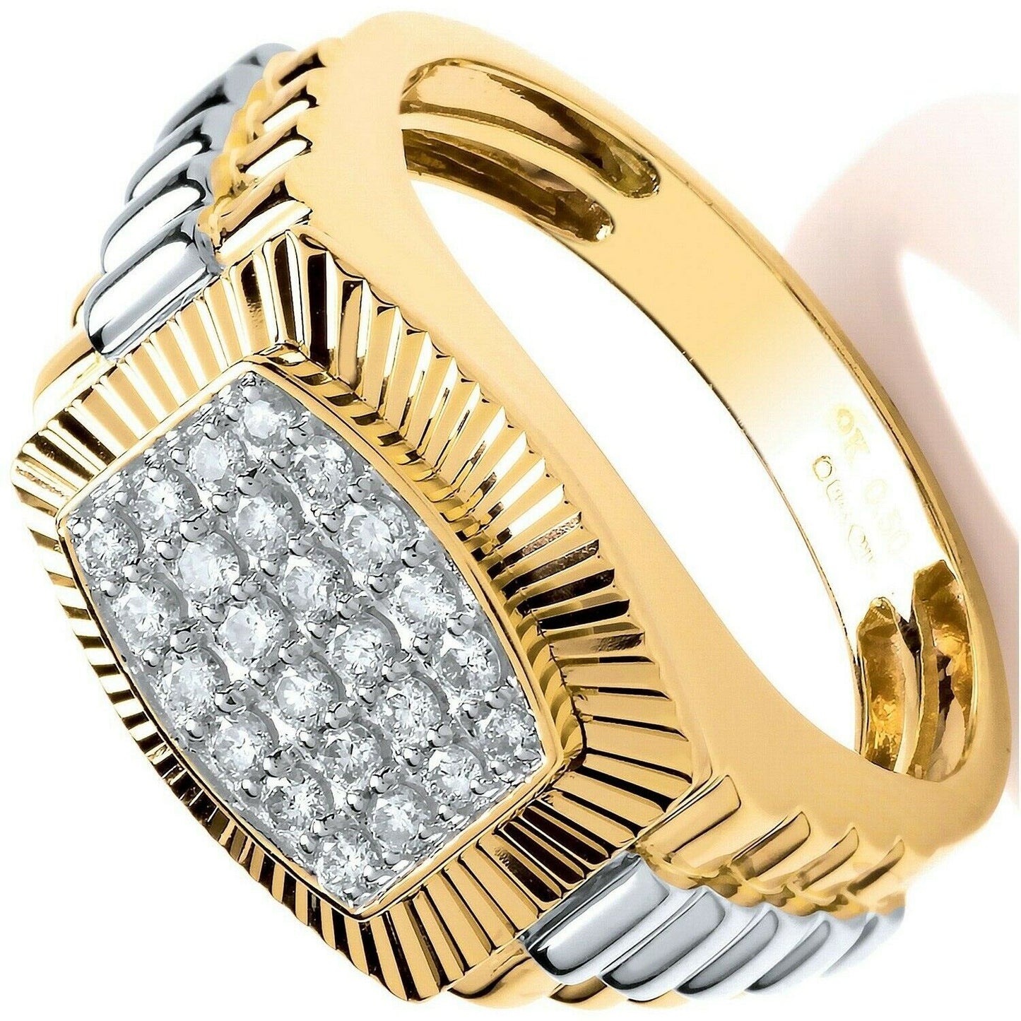 J R Jewellery men's diamond signet ring in gold and silver with pavé set diamonds on top