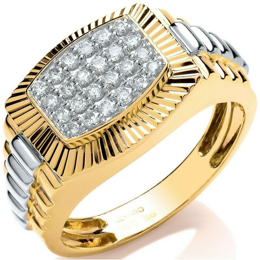 J R Jewellery men's diamond signet ring in gold and silver with pavé-set diamonds