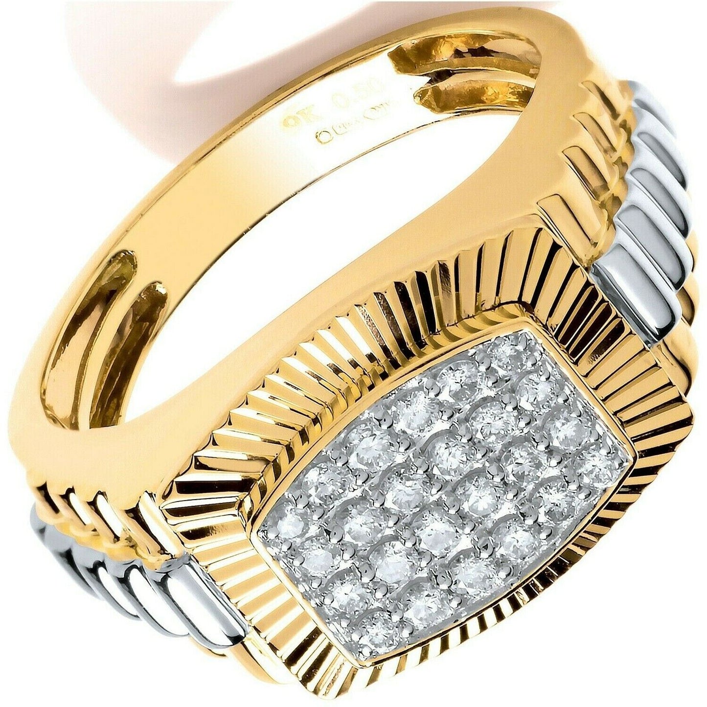 J R Jewellery men's diamond signet ring in gold and silver with multiple diamonds on top