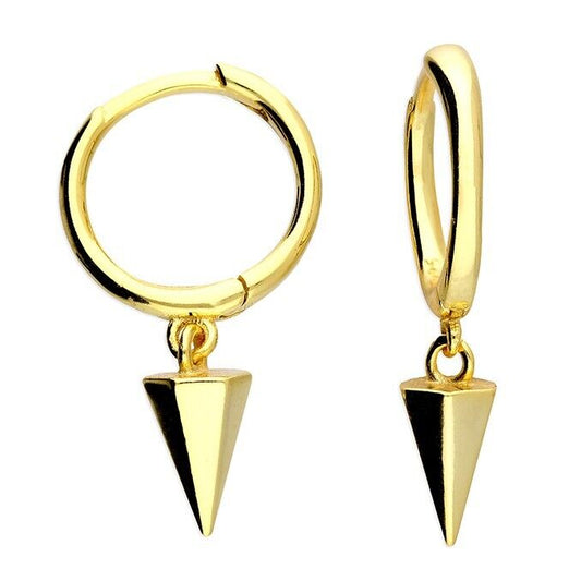 J R Jewellery men's gold spike earring with smooth hoop and pointed pendant design