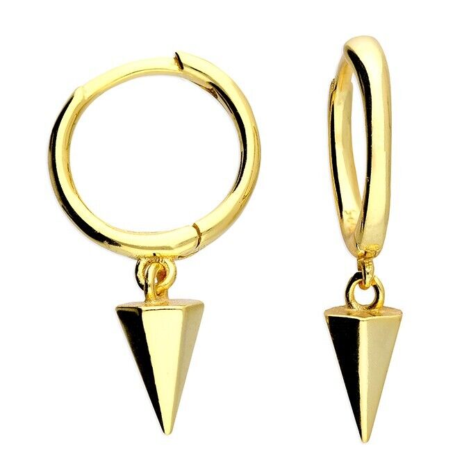 J R Jewellery men's gold spike earring with smooth hoop and pointed pendant design