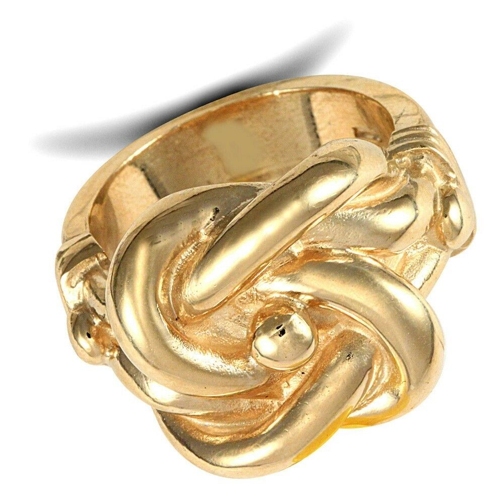 J R Jewellery men's heavy knot ring in polished gold with bold intertwined design