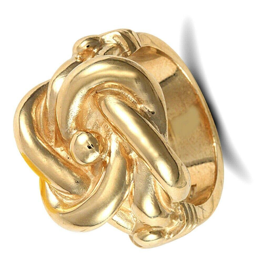 J R Jewellery men's heavy knot ring in polished gold with bold and intricate knot design