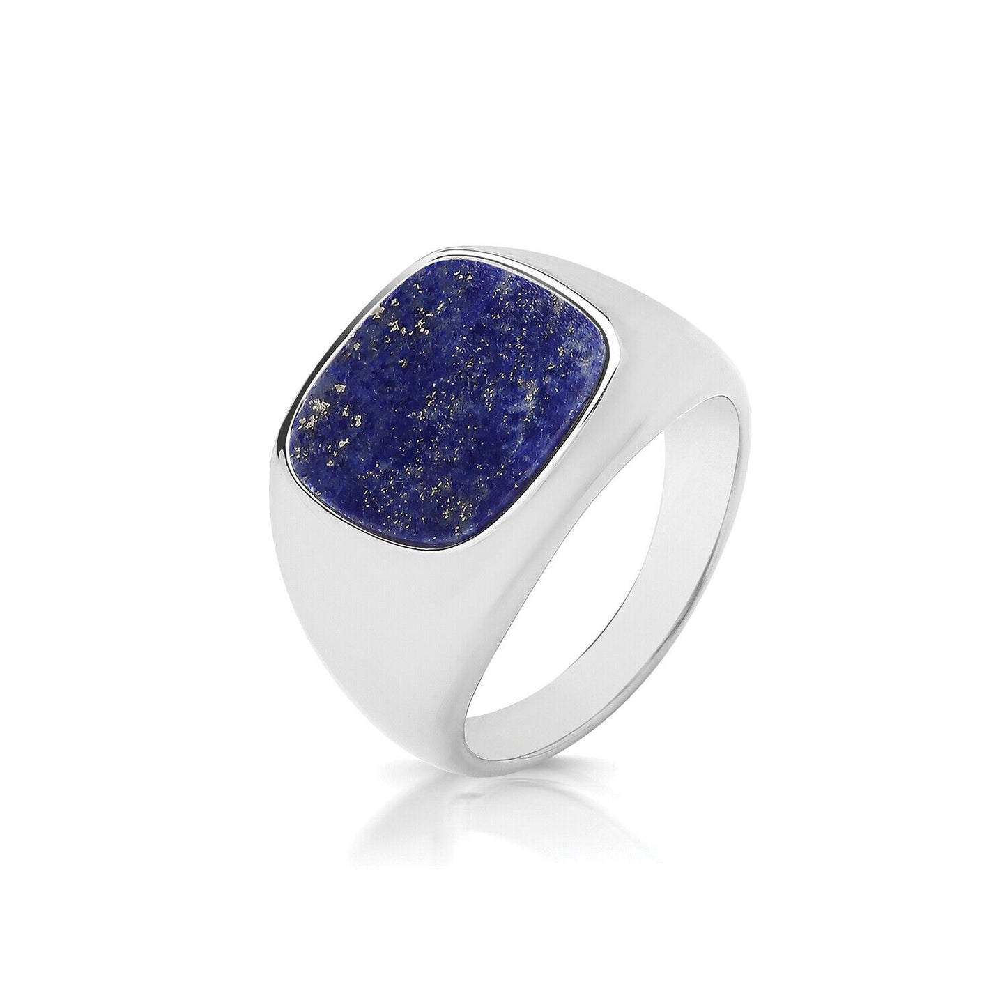 Silver men's lapis signet ring with deep blue lapis stone and metallic flecks by J R Jewellery