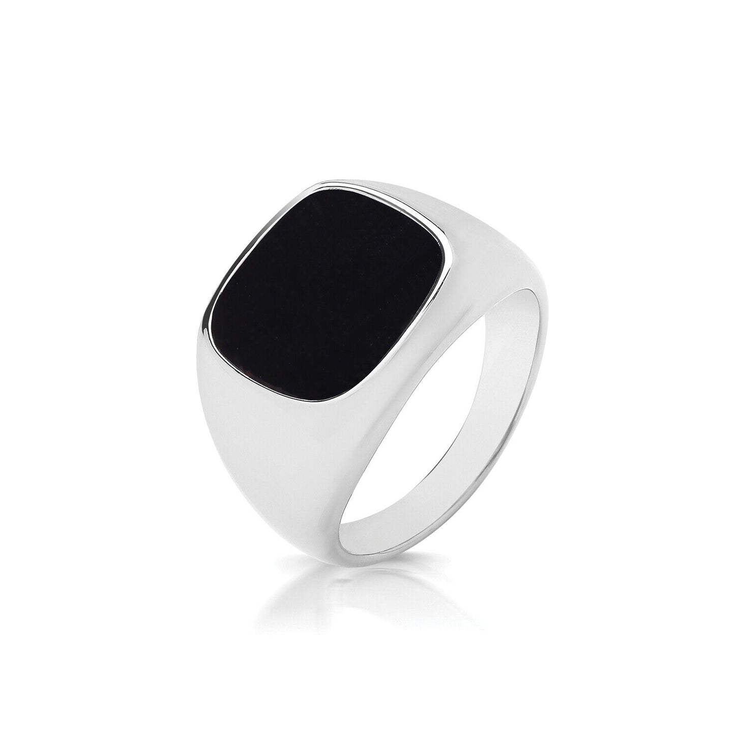 J R Jewellery men's onyx signet ring with polished silver band and black onyx stone