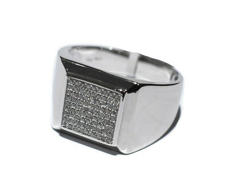 J R Jewellery men's square gemstone signet ring with silver band and embedded small gemstones