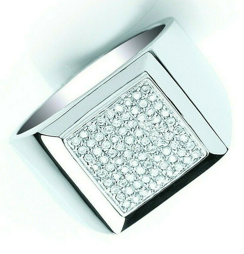 J R Jewellery men's square gemstone signet ring with polished silver band and pavé-set stones