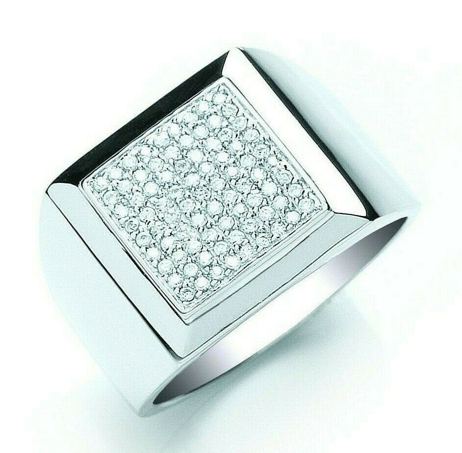 J R Jewellery men's square gemstone signet ring with polished silver band and pavé-set gemstones