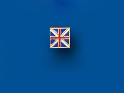 Men's Union Jack stud earring with detailed red white and blue British flag design on gold setting
