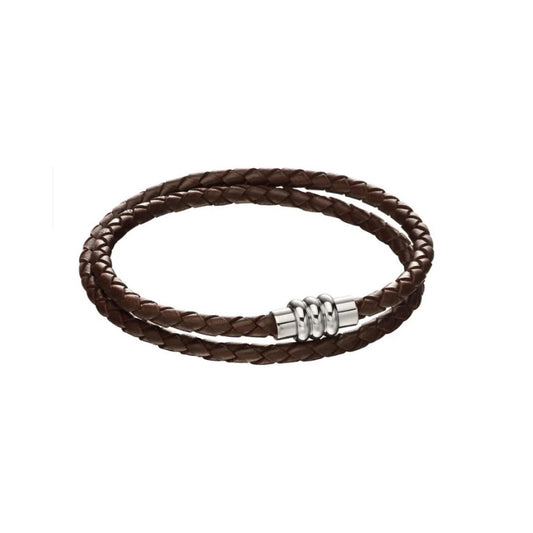 Fred Bennett Double Row Wrap-around Brown Leather Bracelet 43cm B5132