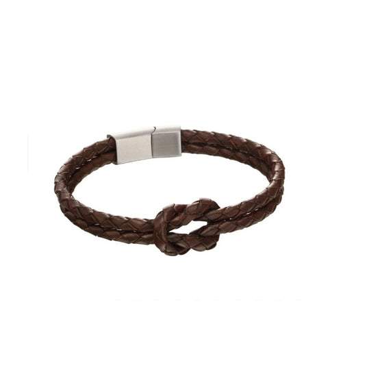Fred Bennett Double Row Knot Brown Leather Bracelet 21cm B5152