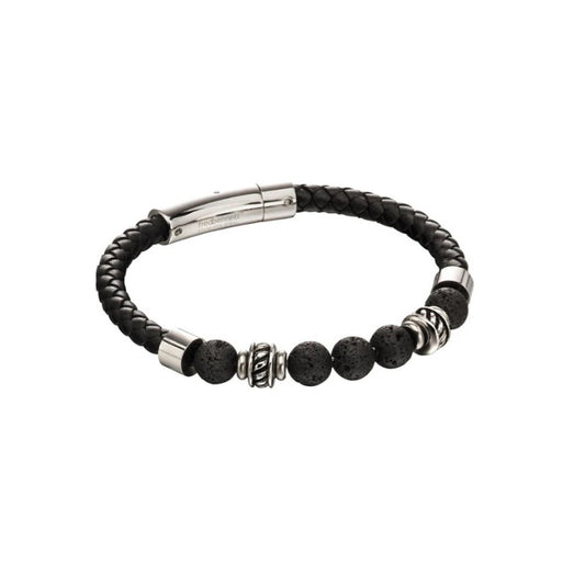 Fred Bennett Black Leather Bracelet with Lava Beads 21.5cm B5097
