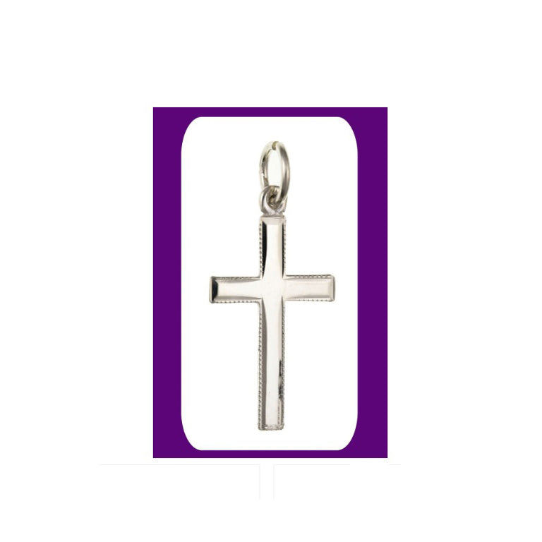 Sterling Silver Millgrain Edge Cross Pendant 925 Hallmark 29 x 17mm