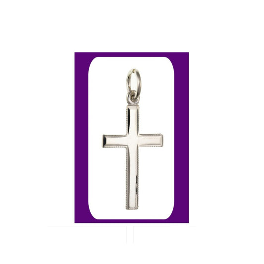 Sterling Silver Millgrain Edge Cross Pendant 925 Hallmark 29 x 17mm
