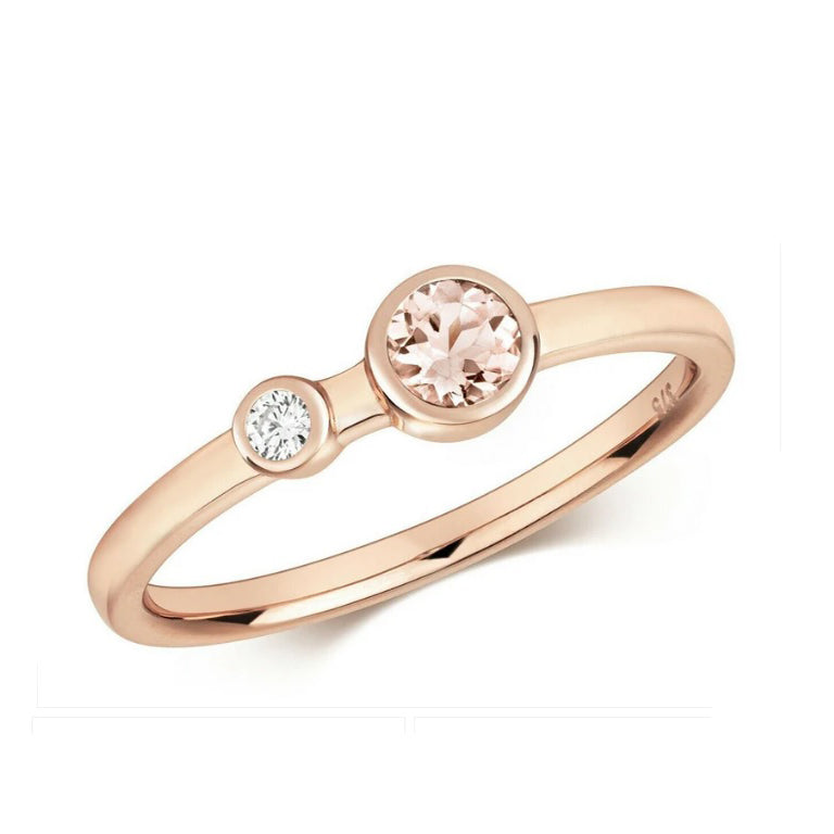 Real Morganite and Diamond Ring Solid Rose Gold Solitaire Band Size J - Q