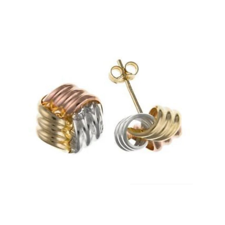 Multi Tone Gold Knot Stud Earrings 11mm 9 Carat Yellow Rose White Studs British