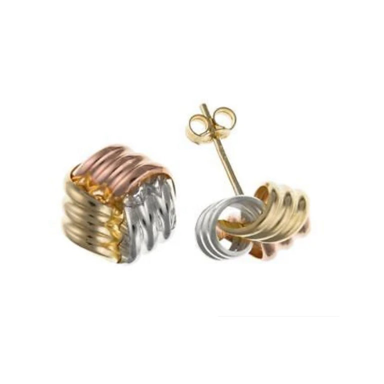 Multi Tone Gold Knot Stud Earrings 4mm Solid 9 Carat Yellow Rose White Gold