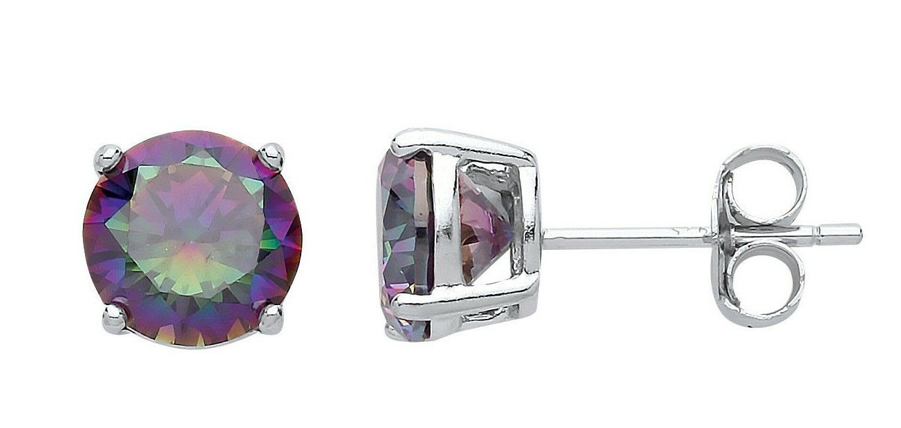 J R Jewellery mystic topaz stud earrings with round multicoloured stones in silver settings