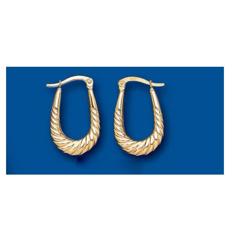 Oval Hoop Earrings Yellow Gold Fancy Creole Hoops 14 x 23mm Hallmarked