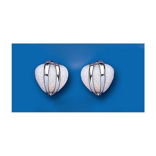 Opal Earrings Heart Stud Solid Sterling Silver Studs