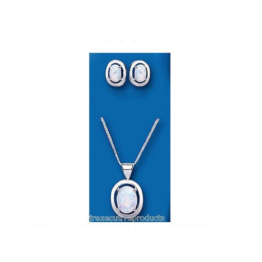 Opal Pendant and Earrings Set Solid Sterling Silver Hallmarked
