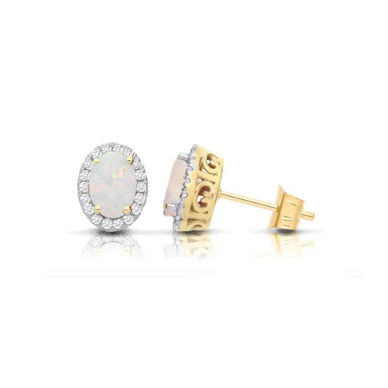 9ct Yellow Gold Opal Cluster Stud Earrings Oval Studs Hallmarked