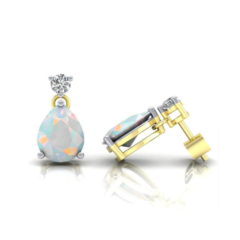 Opal Pear Drop Earrings Solid 9ct Yellow Gold Fully Hallmarked