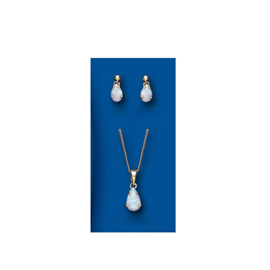 Opal Pendant and Earrings Set Solid Yellow Gold Hallmarked Opal Pears