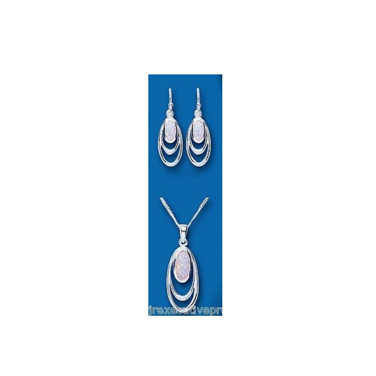 Opal Solid Silver Pendant and Earrings Set Oval Design